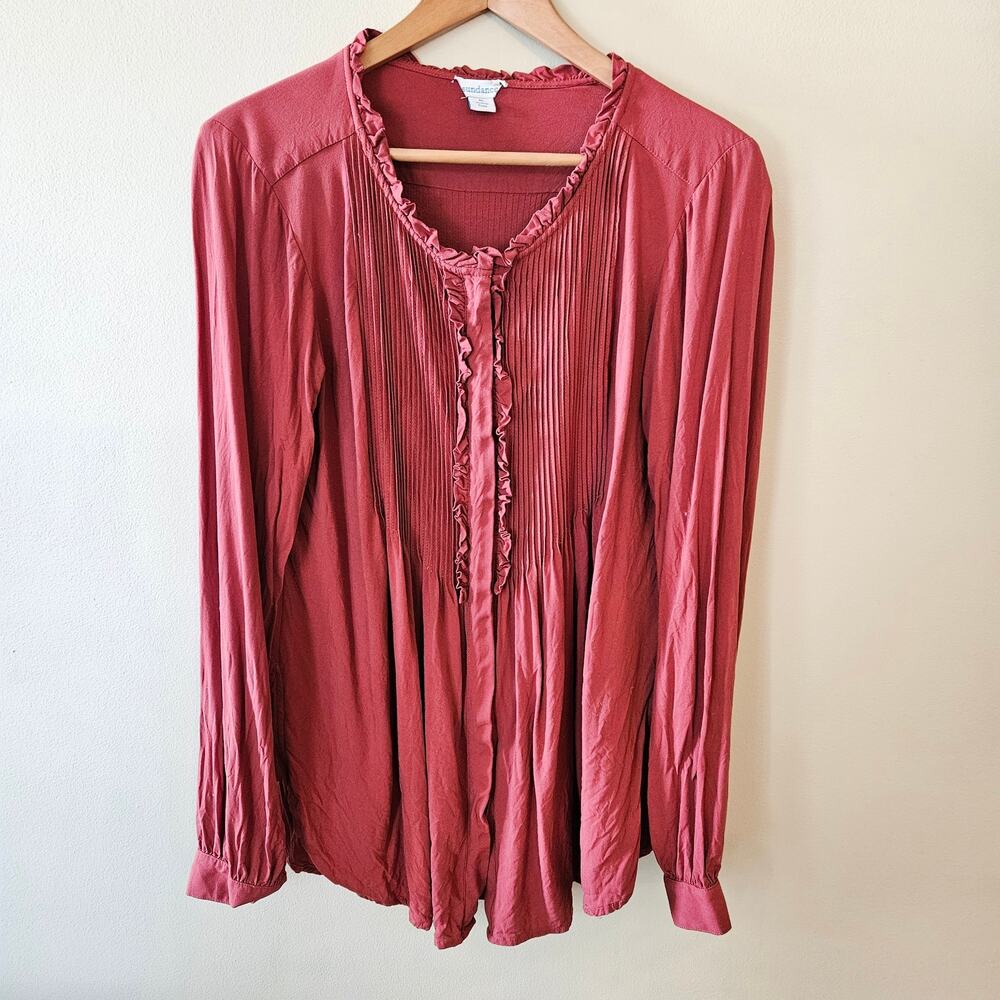 Sundance Women's Blouse, Size M Burnt Orange Long Sleeve Ruffle Boho Fairy